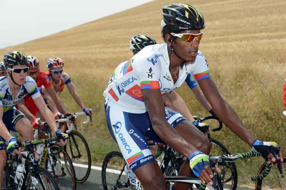Daniel Teklehaymanot on Stage 3 of the 2012 Vuelta A España.