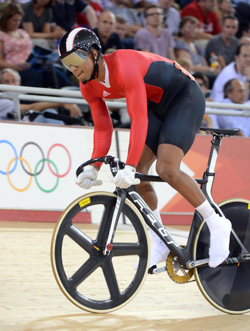 Njisane Nicholas Phillip of Trinidad and Tobago in action during Men's Sprint Track Cycling qualifier at the London 2012 Olympic Games.